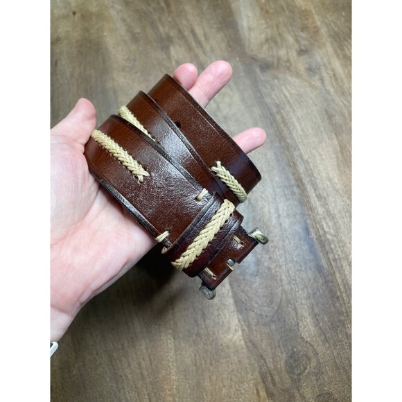 Mens Brown Genuine Leather Braided Belt Size Large‎ - Picture 2 of 7